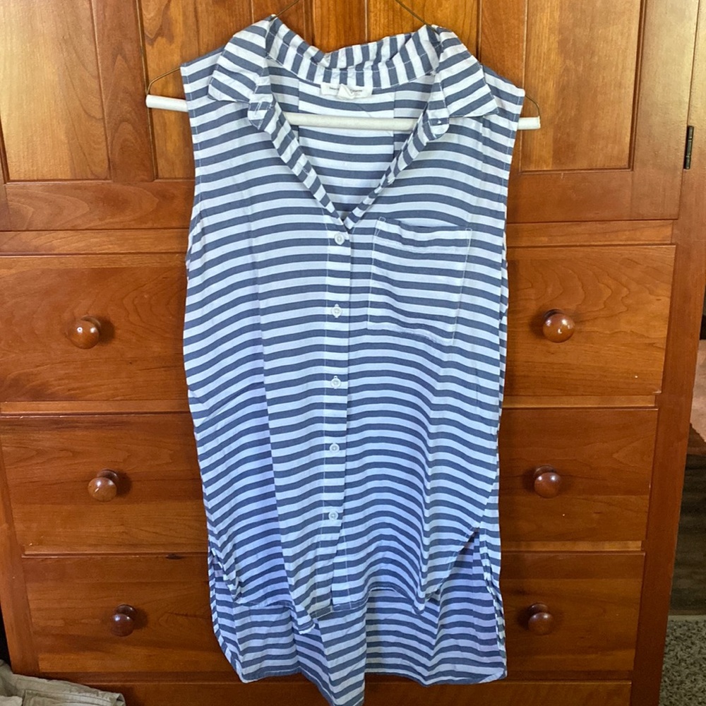 Button up tank, white and blue stripped